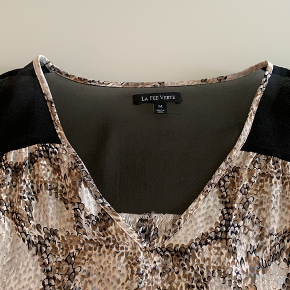 La Fee Verte sheer black and snake print top, size medium. - Picture 3 of 6